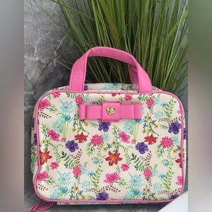 BETSEY JOHNSON pink and floral bow weekender toiletries makeup travel bag